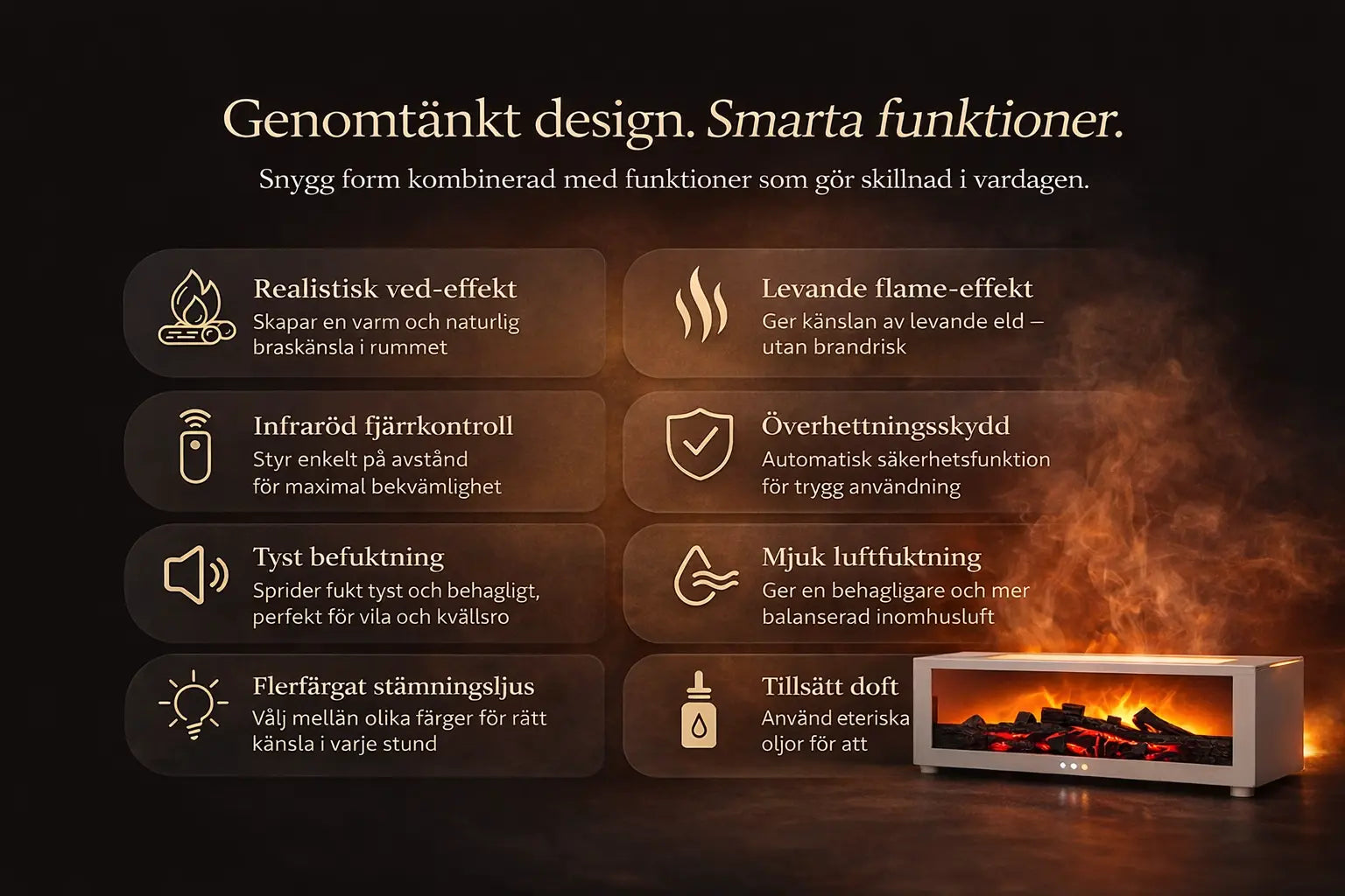 Auriq Stella™ – Lugnande Flame-Diffuser & Luftfuktare